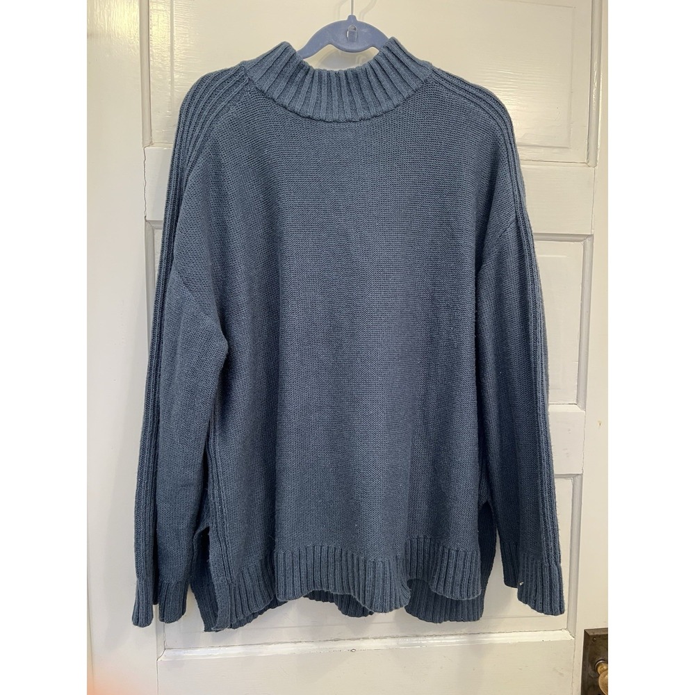 Haven Well Within Womens XXL Teal Blue Chunky Knit Mock Turtleneck Sweater EUC